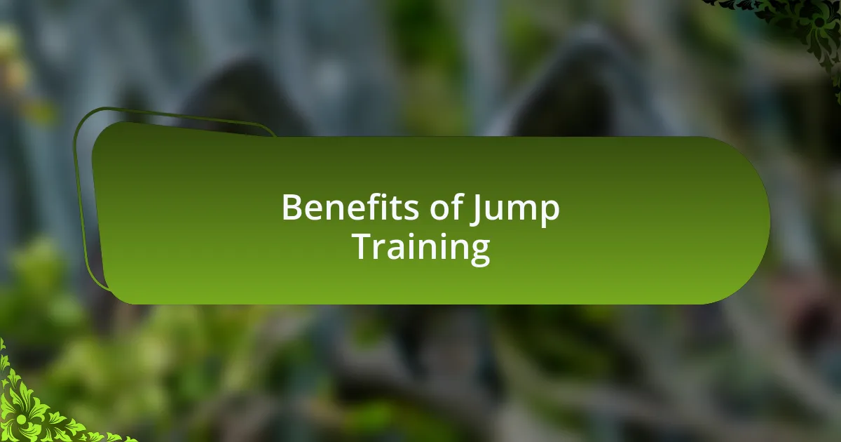 Benefits of Jump Training