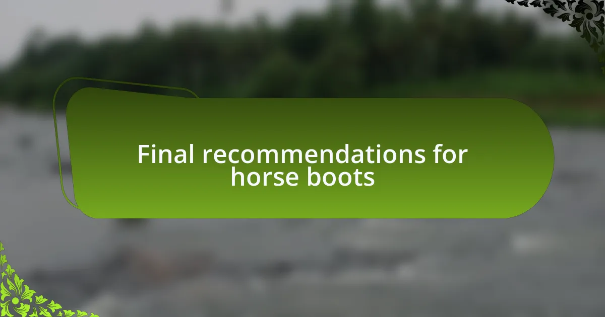 Final recommendations for horse boots