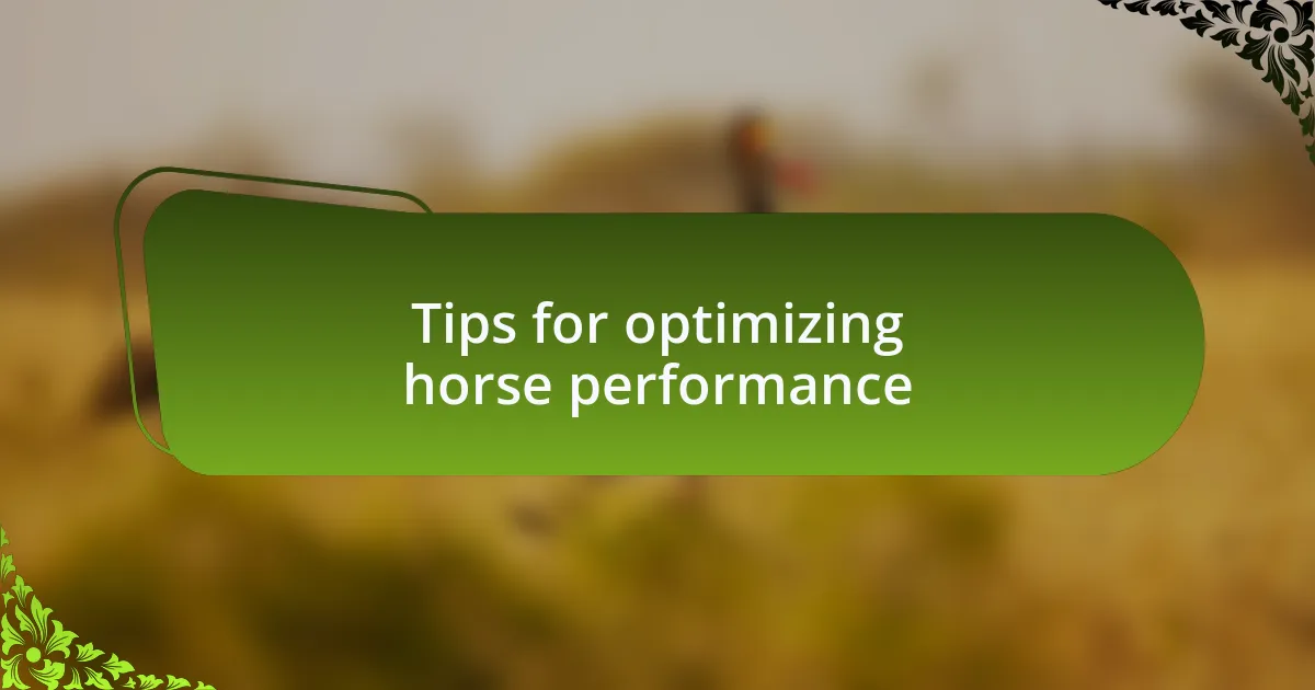 Tips for optimizing horse performance